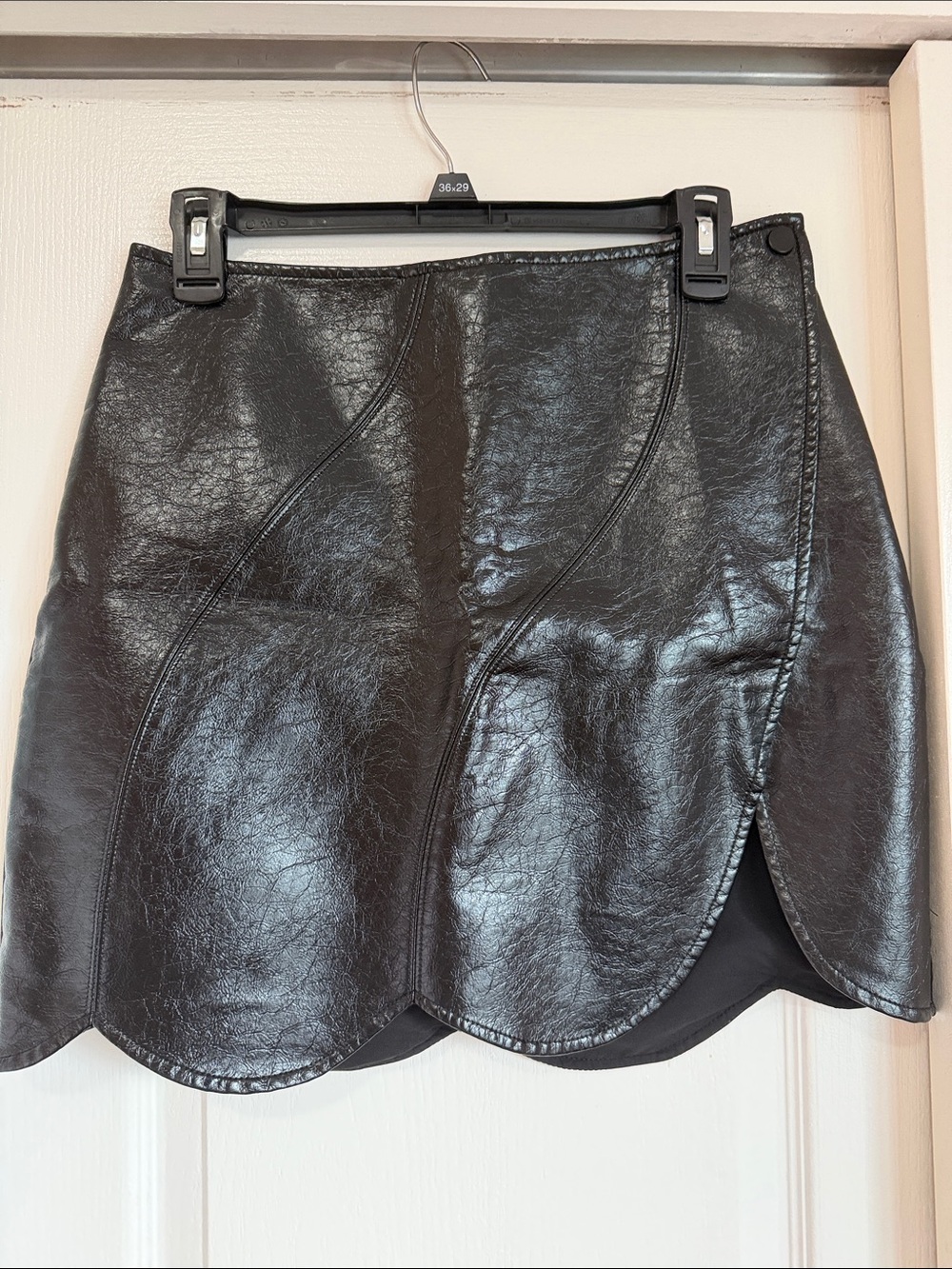 Black Faux Leather Scallop-Trim Mini Skirt